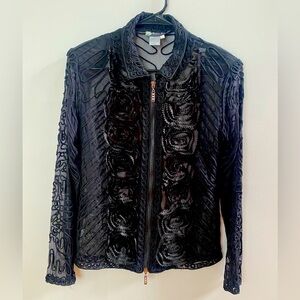 Damee, Inc . Elegant Black Lace Sheer Black Blouse